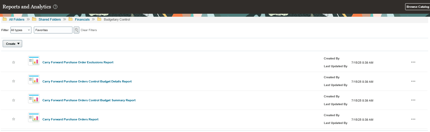 Budgetary Control Folder in Reports and Analytics