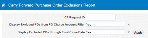 Carry Forward Purchase Order Exclusions Report Parameters