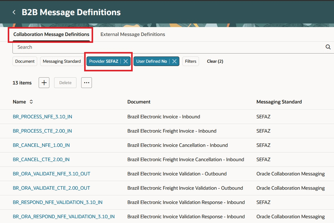 SEFAZ MEssage Definitions