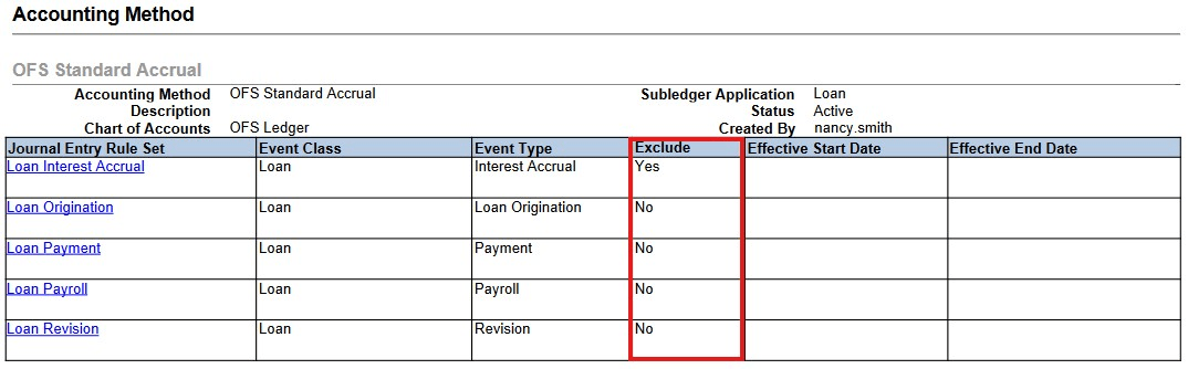 Exclude column in Subledger Accounting Methods Setup Report