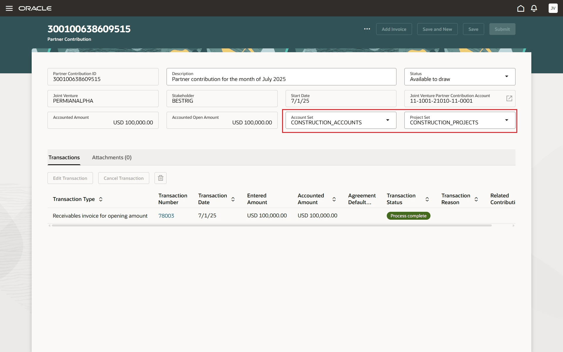 Partner Contribution Details Page
