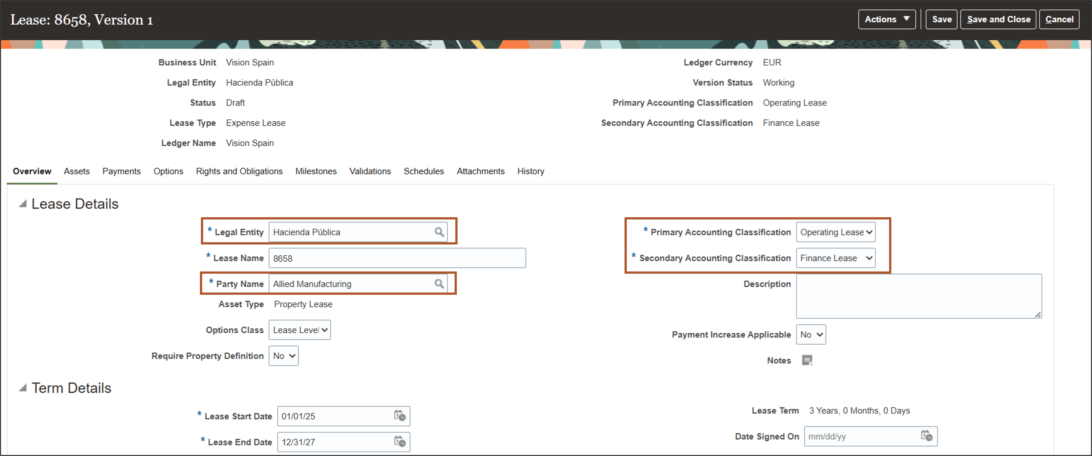 Update Lease Details Page