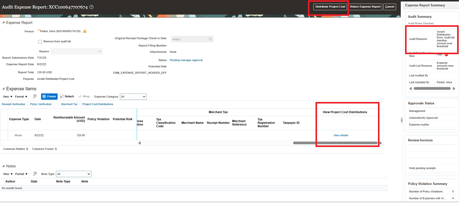 Expense with Failed Project Cost Distribution