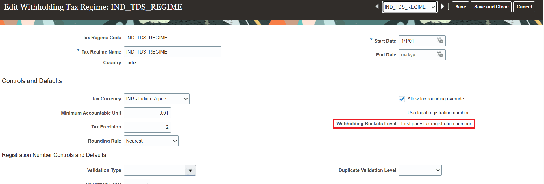 Withholding Tax Regime Buckets Level