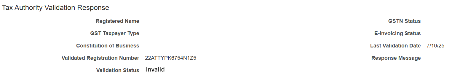 Tax Authority Validation Response