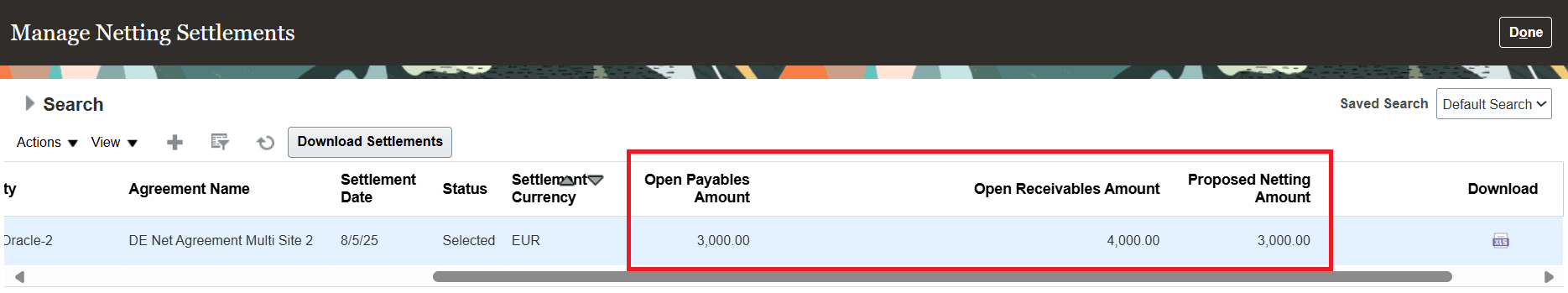 Additional Columns in the Manage Netting Settlements Page