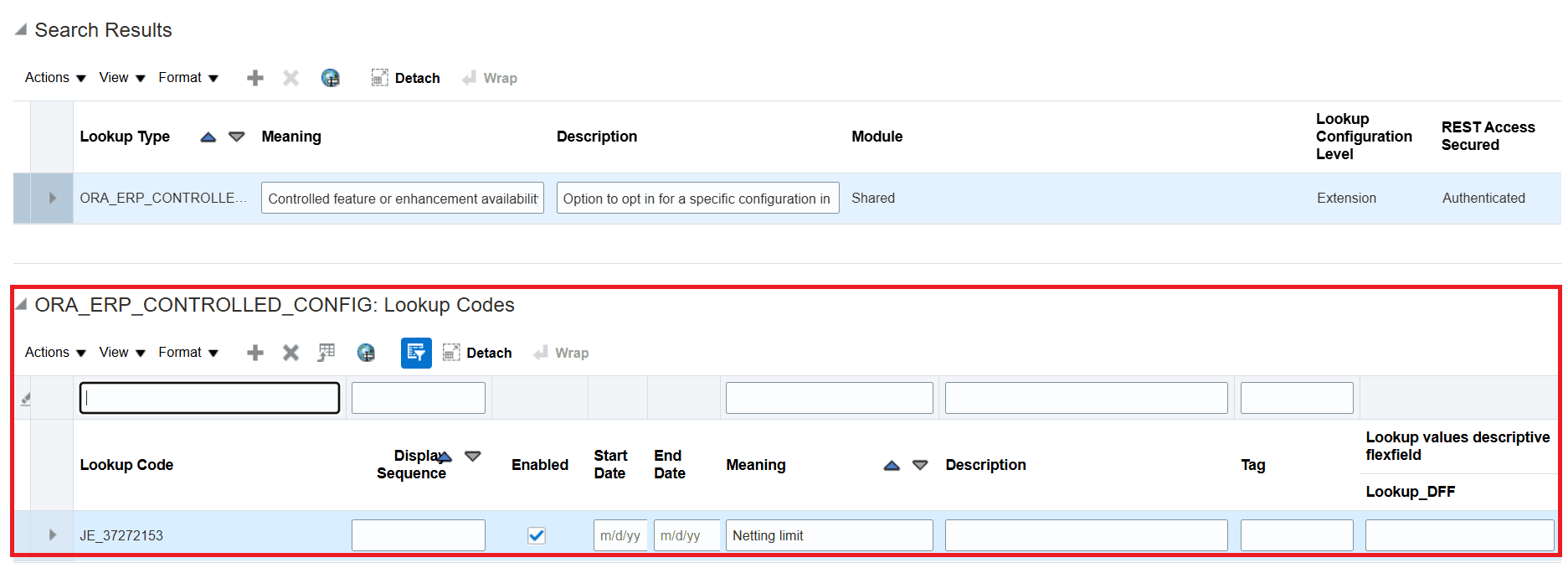 Lookup Code for Netting Limits