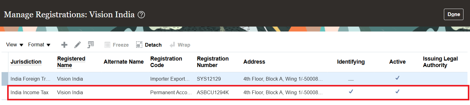 PAN Setup for Legal Entity