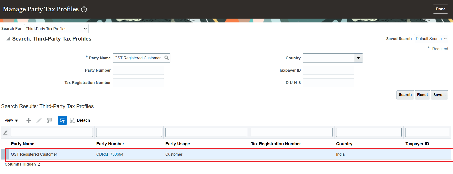 Third-Party Tax Profile Setup for Customer