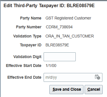 TAN Setup Details for Customer