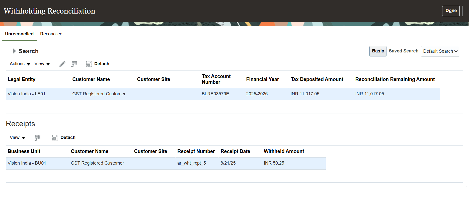Withholding Reconciliation Page