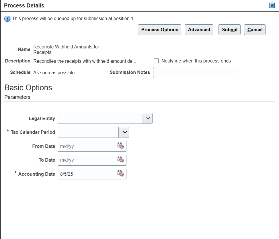 Reconcile Withheld Amounts for Receipts Process