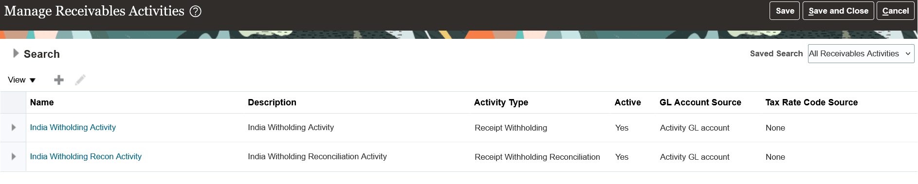 Create Receivables Activities for Receipt Withholding and Receipt Withholding Reconciliation