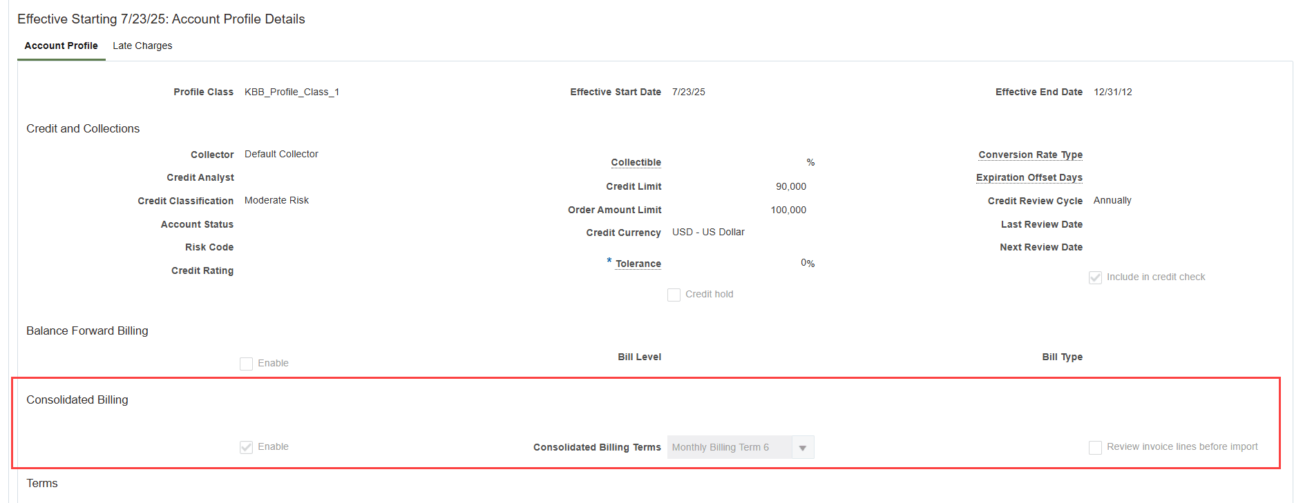 Customer Account Profile