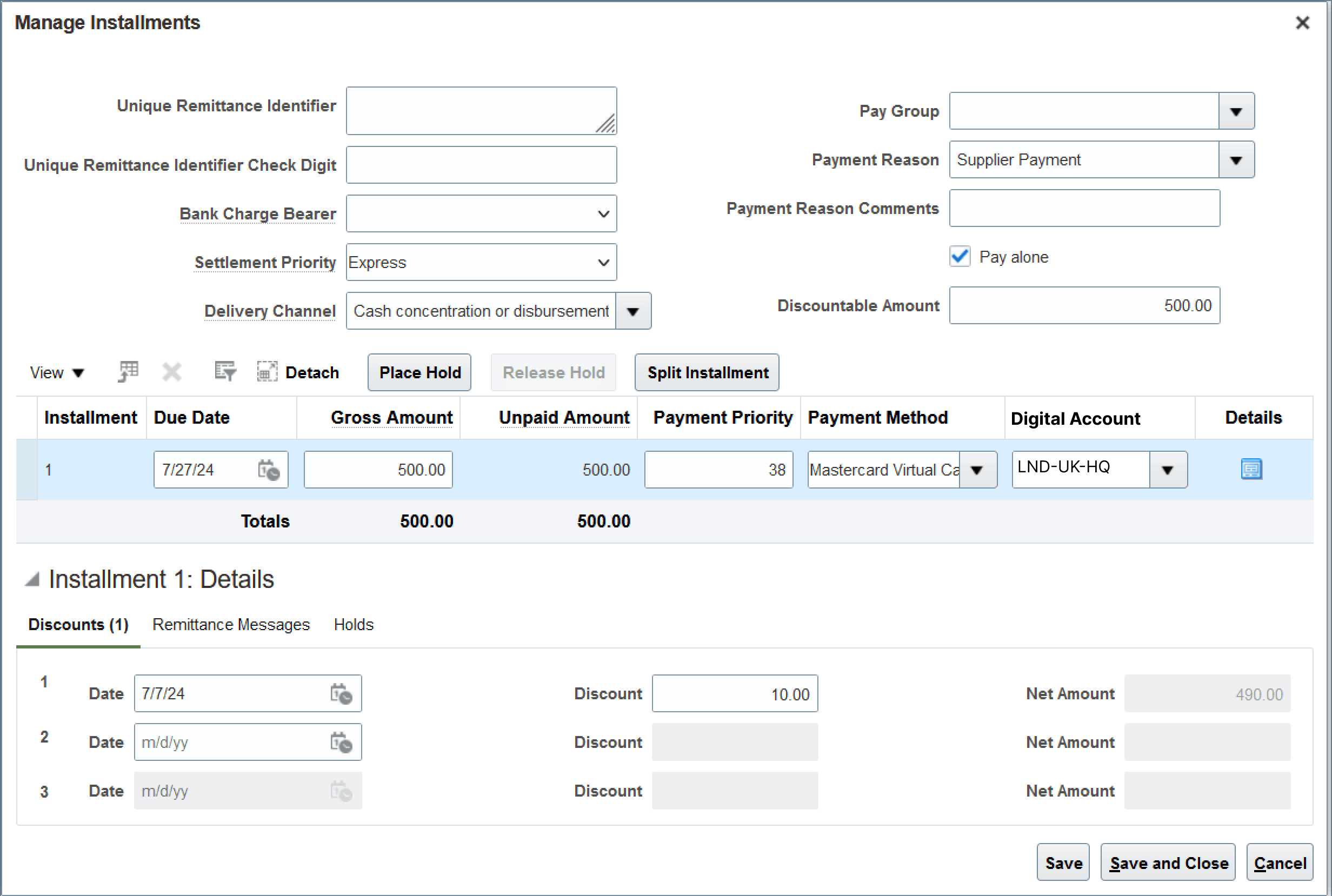 Manage Installments.