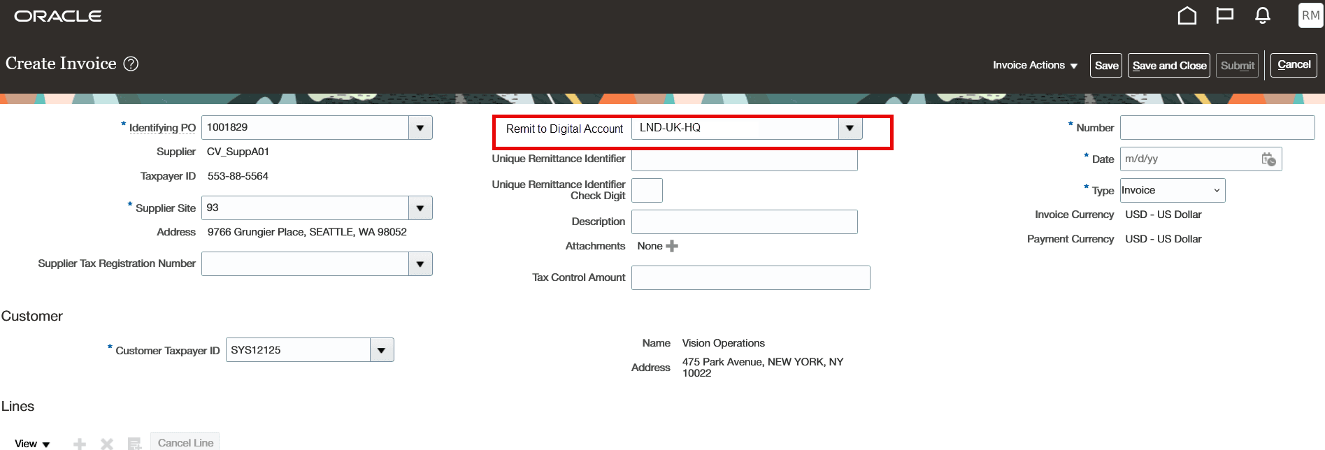 Create Invoice using the Supplier Portal