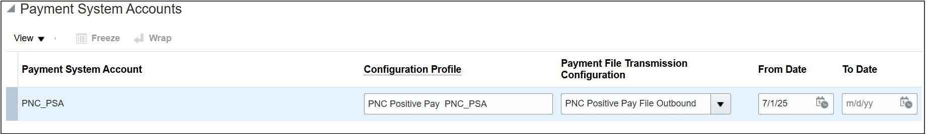 Payment System Tab