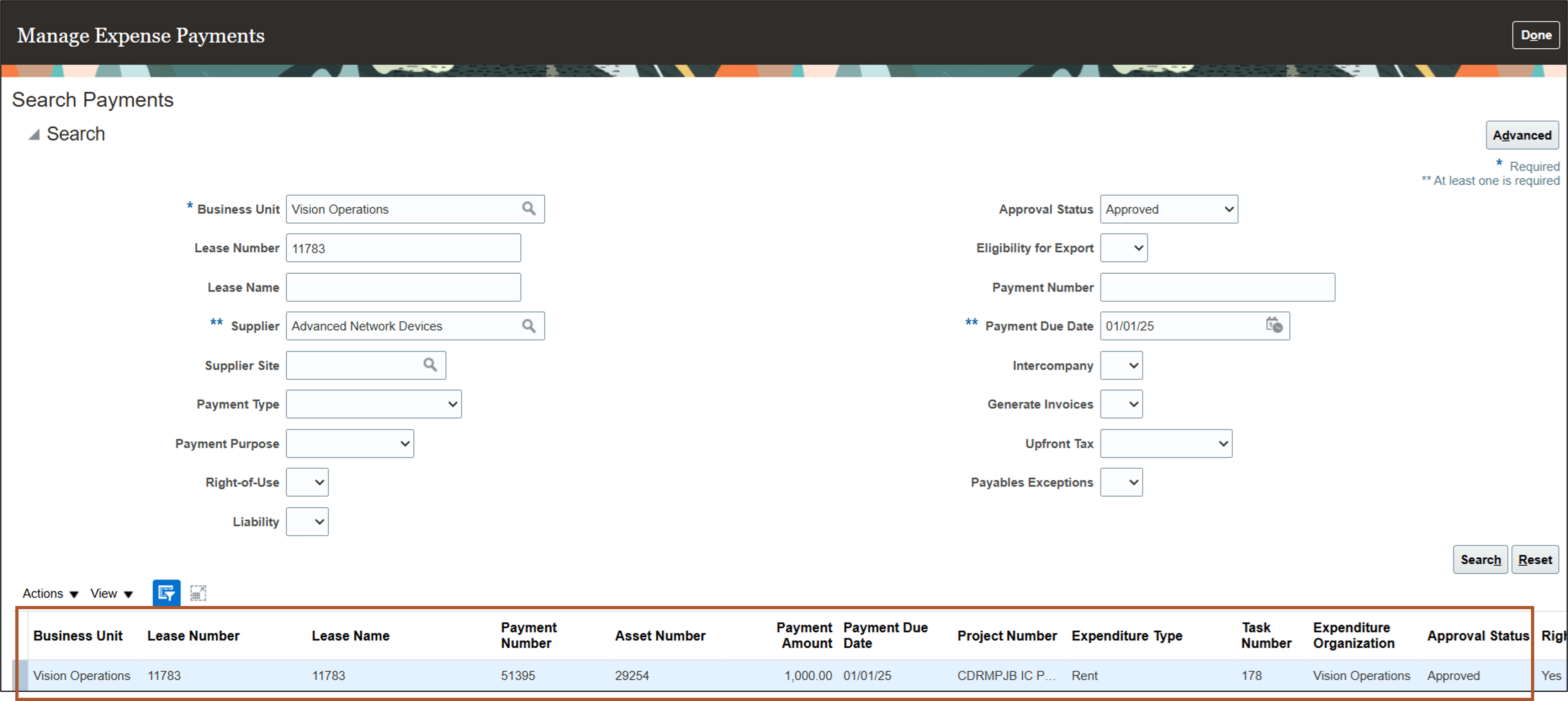 Manage Expense Payments page