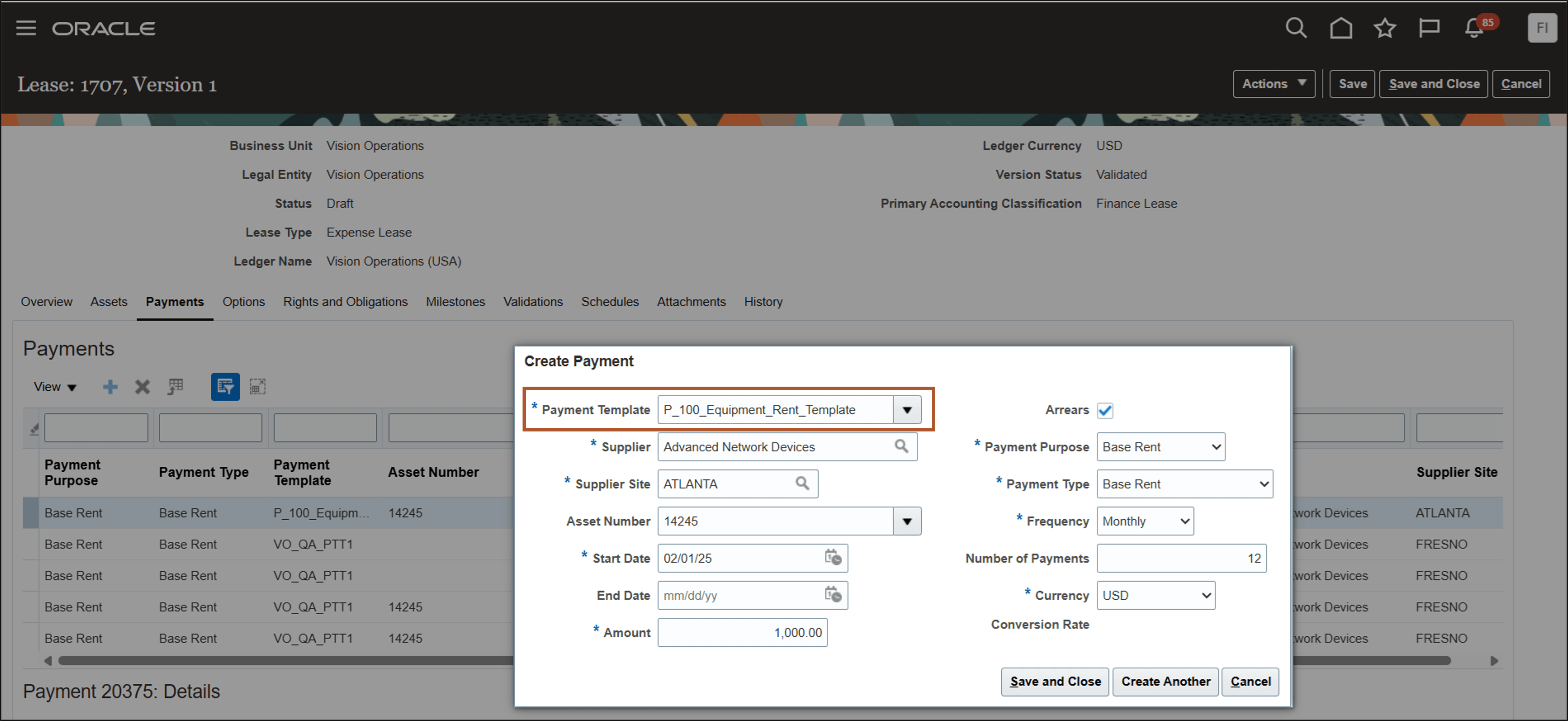 Create Payment page