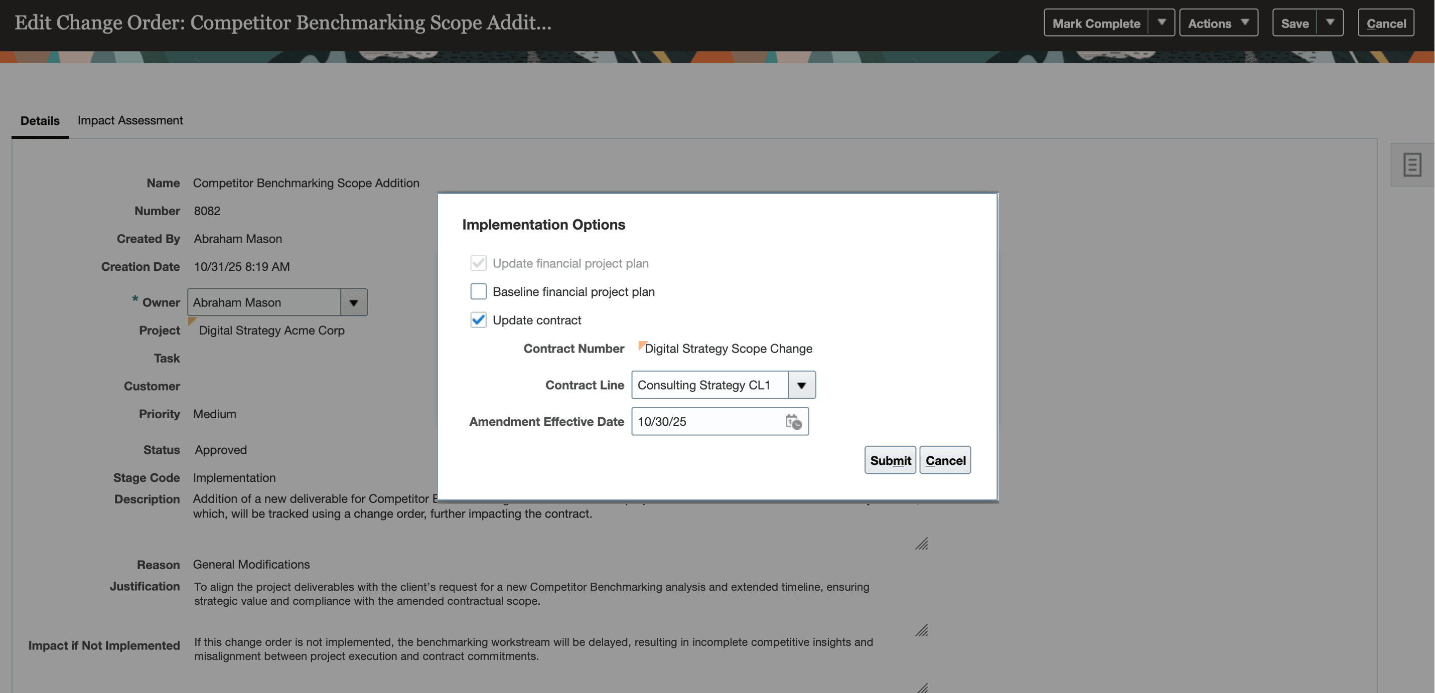 Change Order Contract Updates Implementation Options