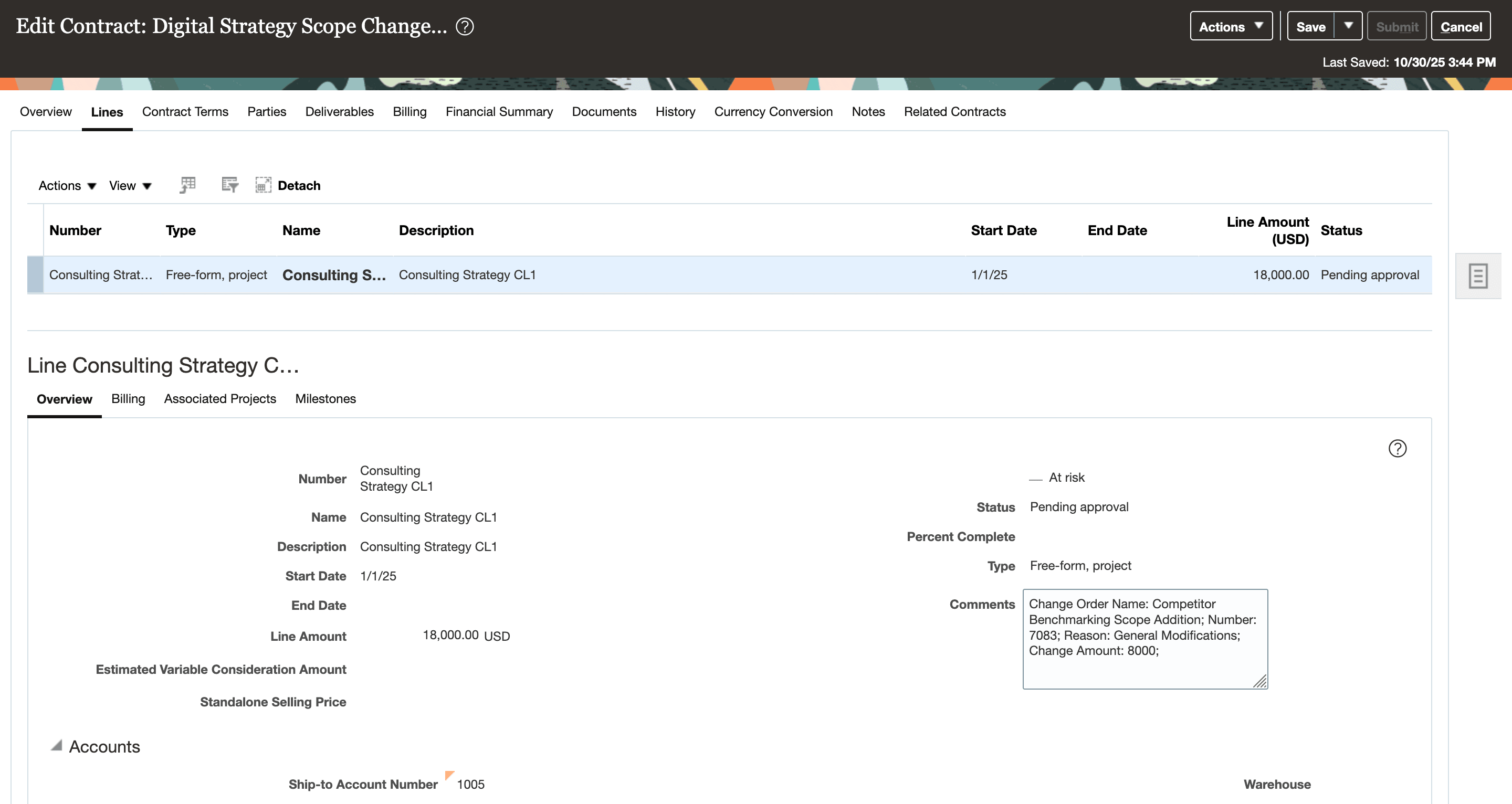 The contract, pending approval with the updated changes of the change order.