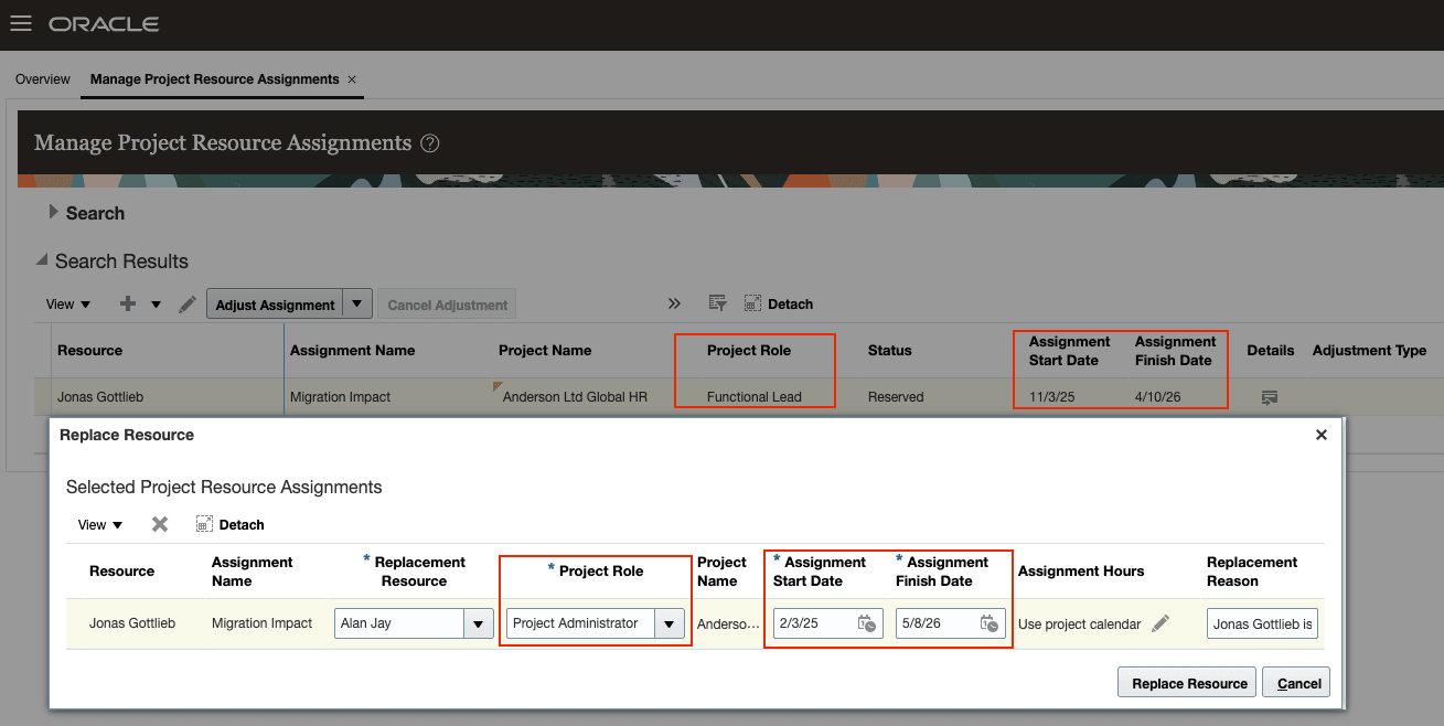 Resource Manager replacing resource