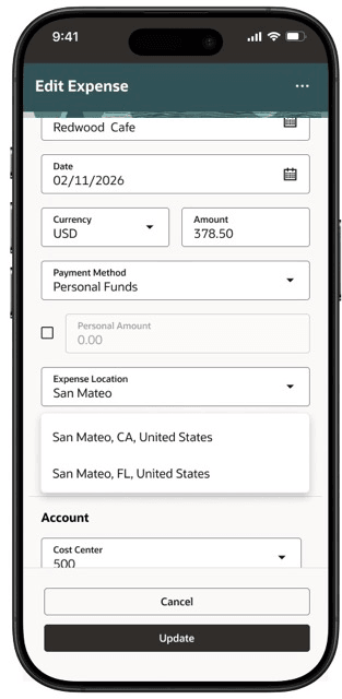 Selecting a location when the full location is configured.