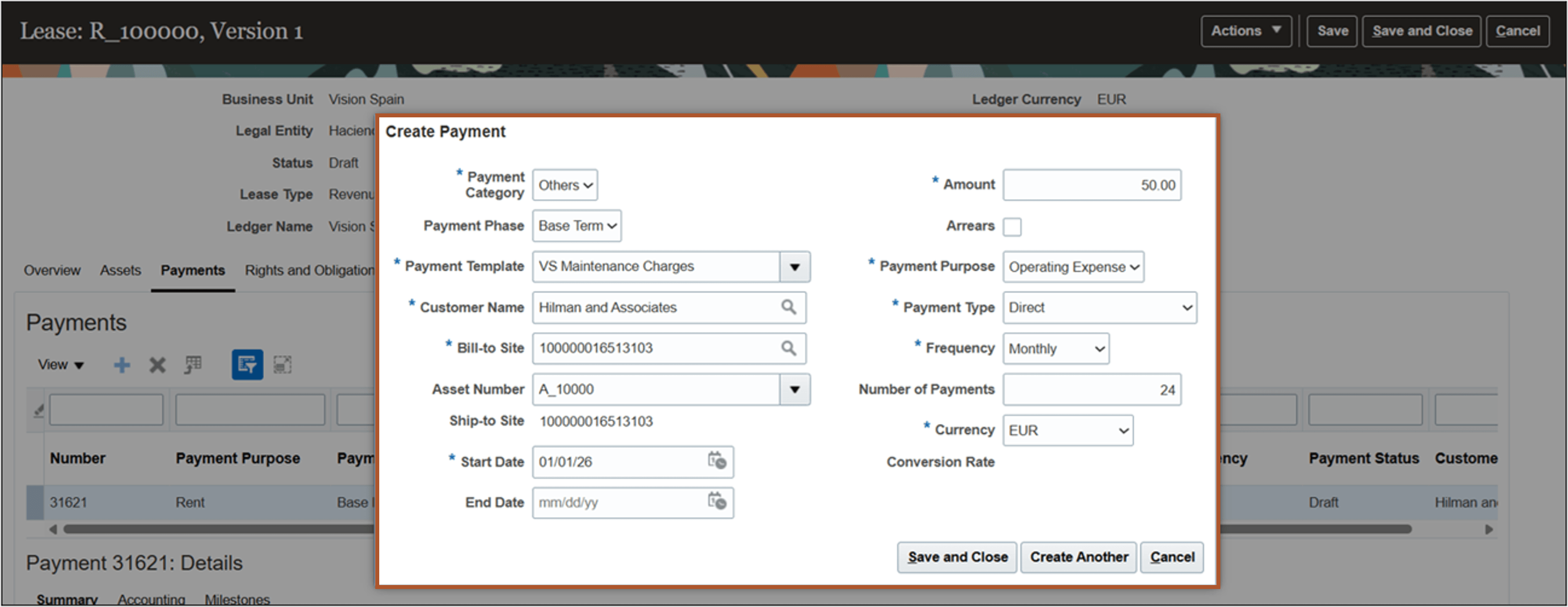 Create Payment page - Others