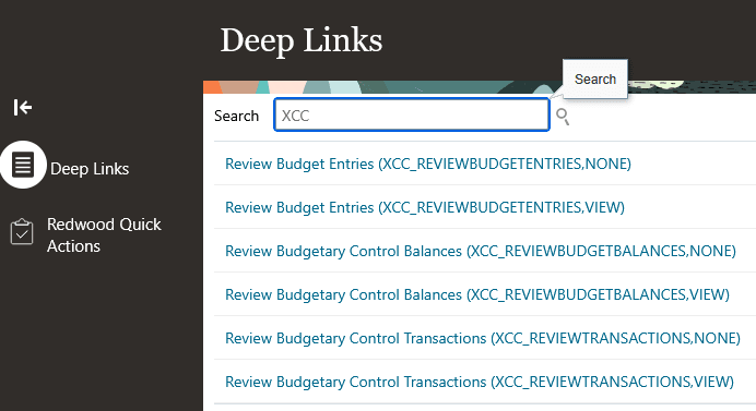 Budgetary Control Deep Links