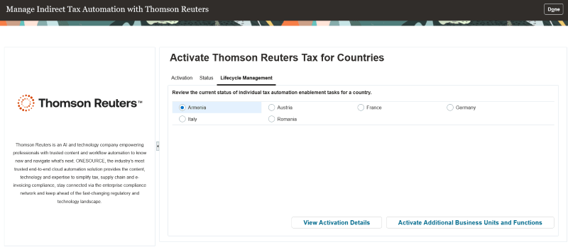 Lifecycle management tab