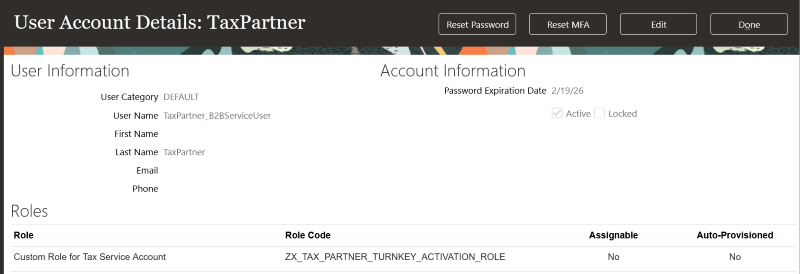 User account details