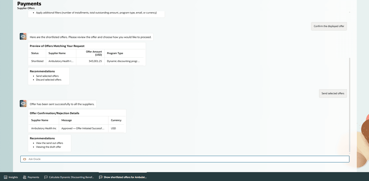 User can review and send the supplier offer