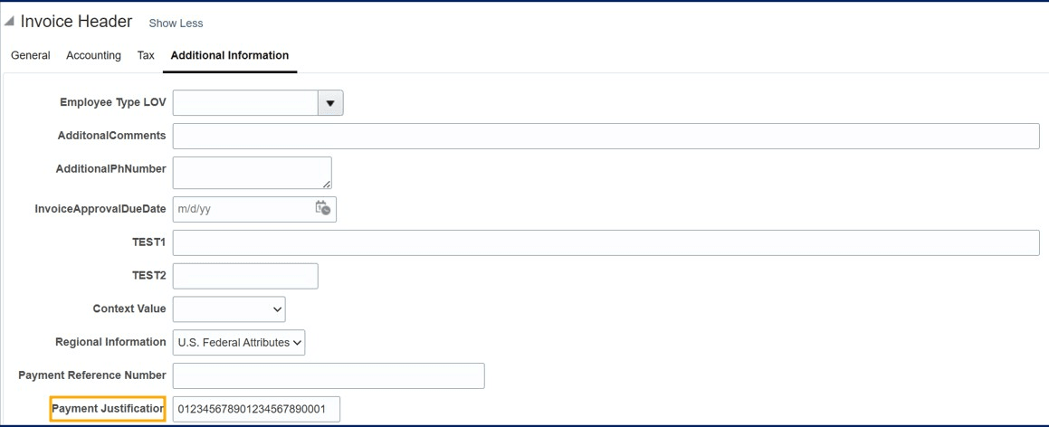 Payment Justification on Invoice Header