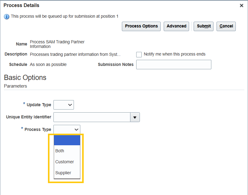 Process SAM Trading Partner Information