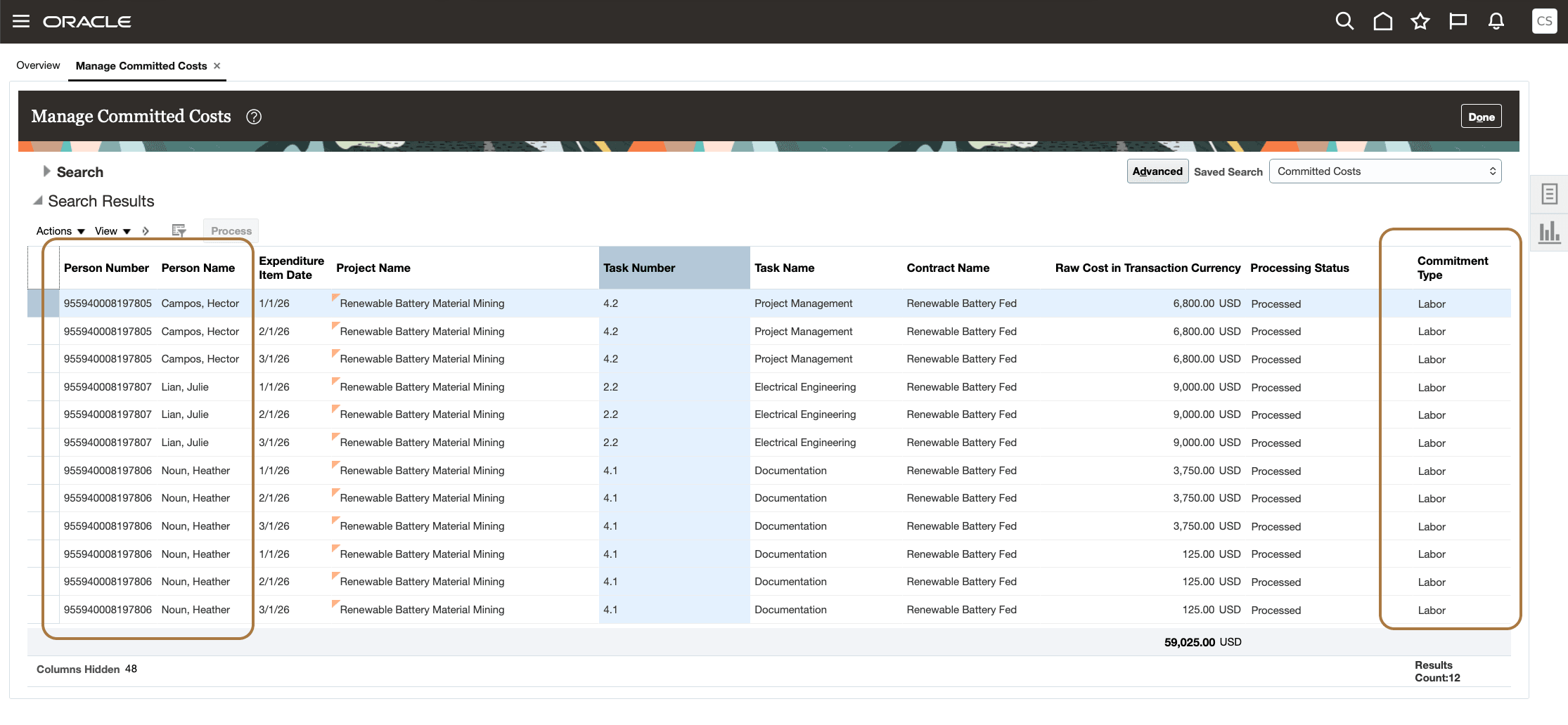 Manage Committed Costs Labor Commitments