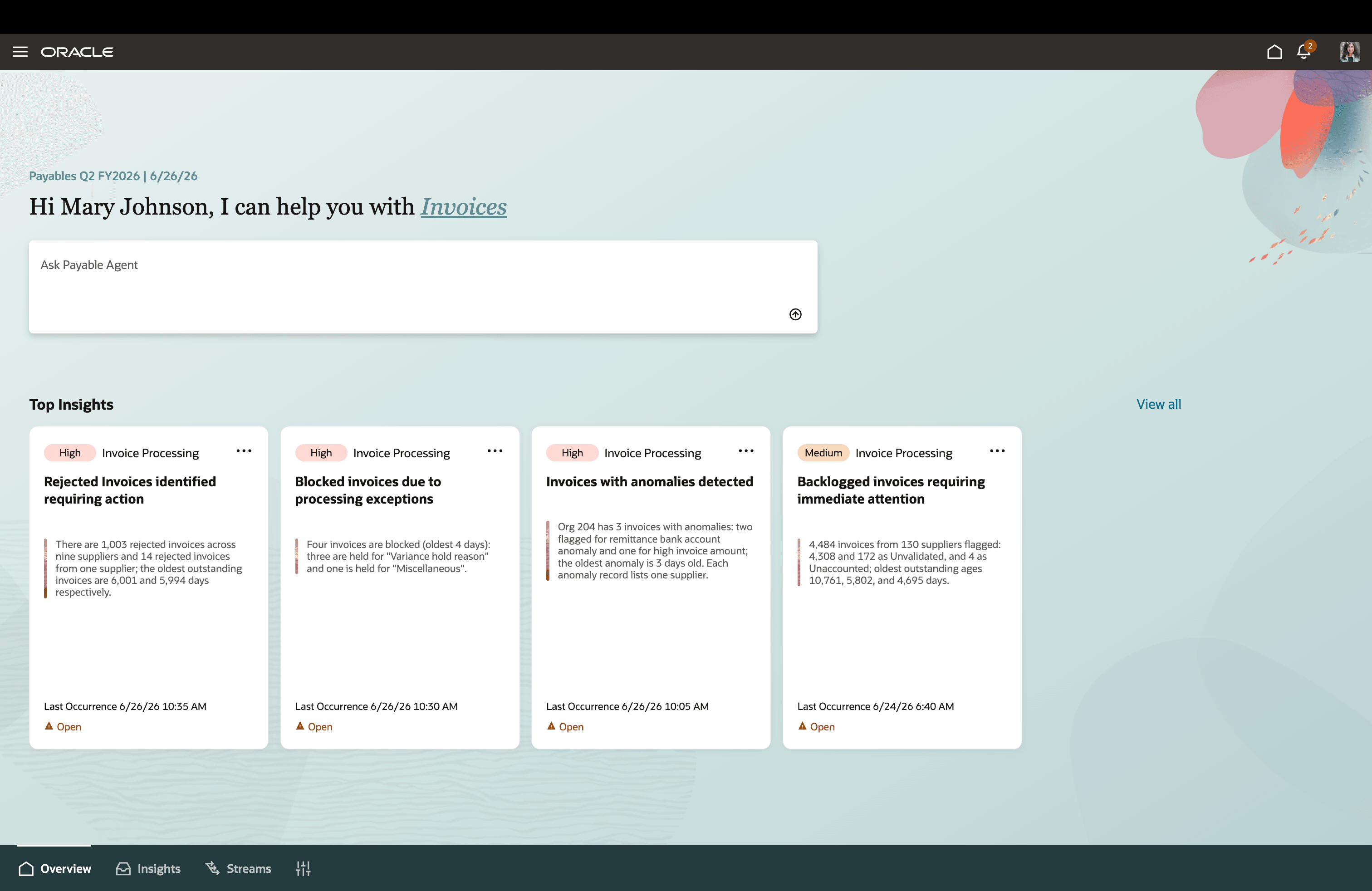 Payables Agent Home Page