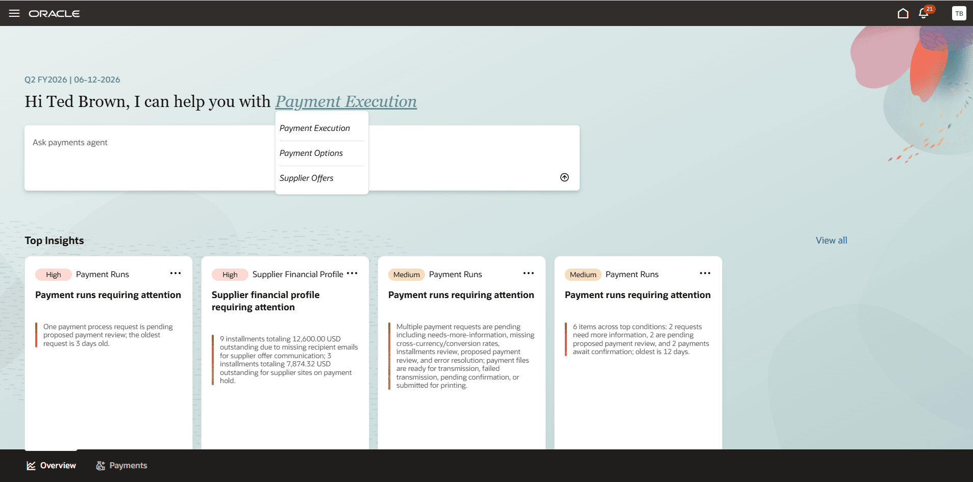 New Payments Agent experience with Insights