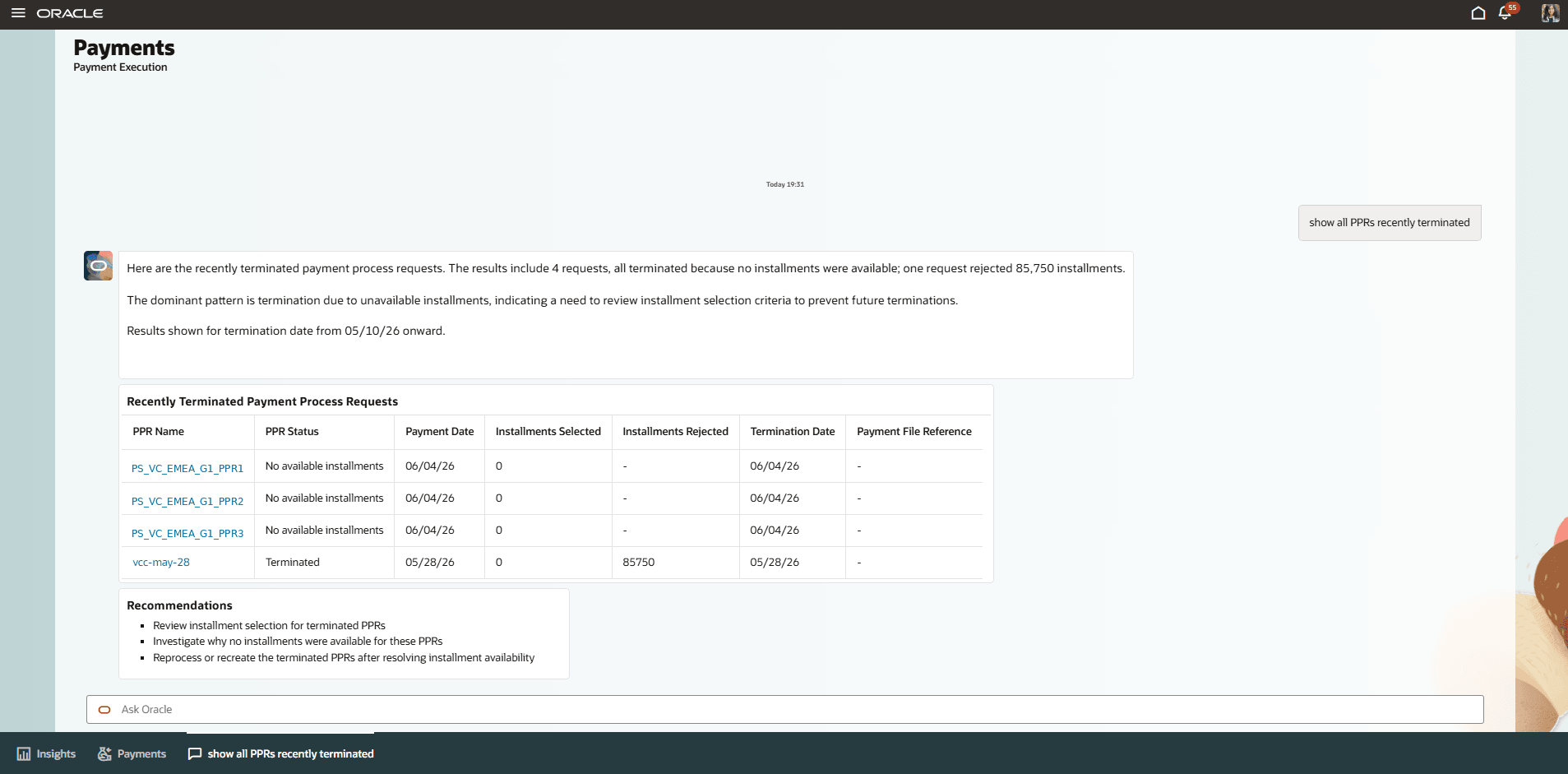 Users can query about the payment process requests
