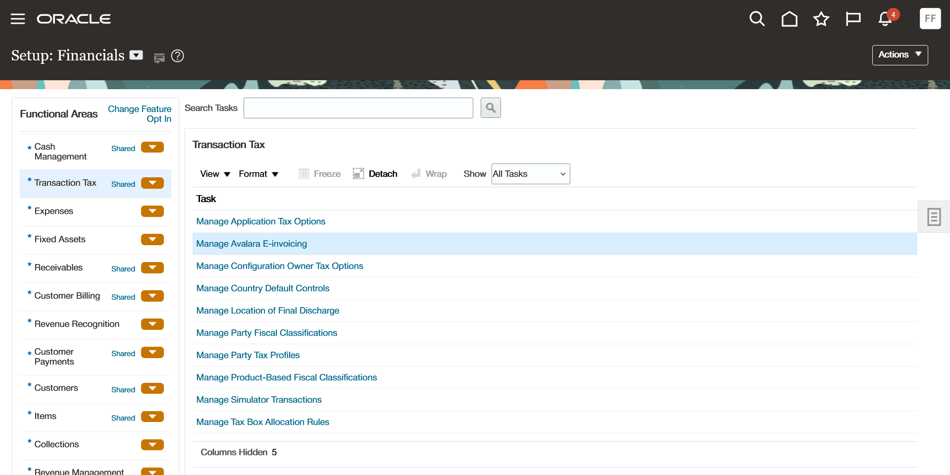 Manage Avalara E-invoicing in Setup and Maintenance