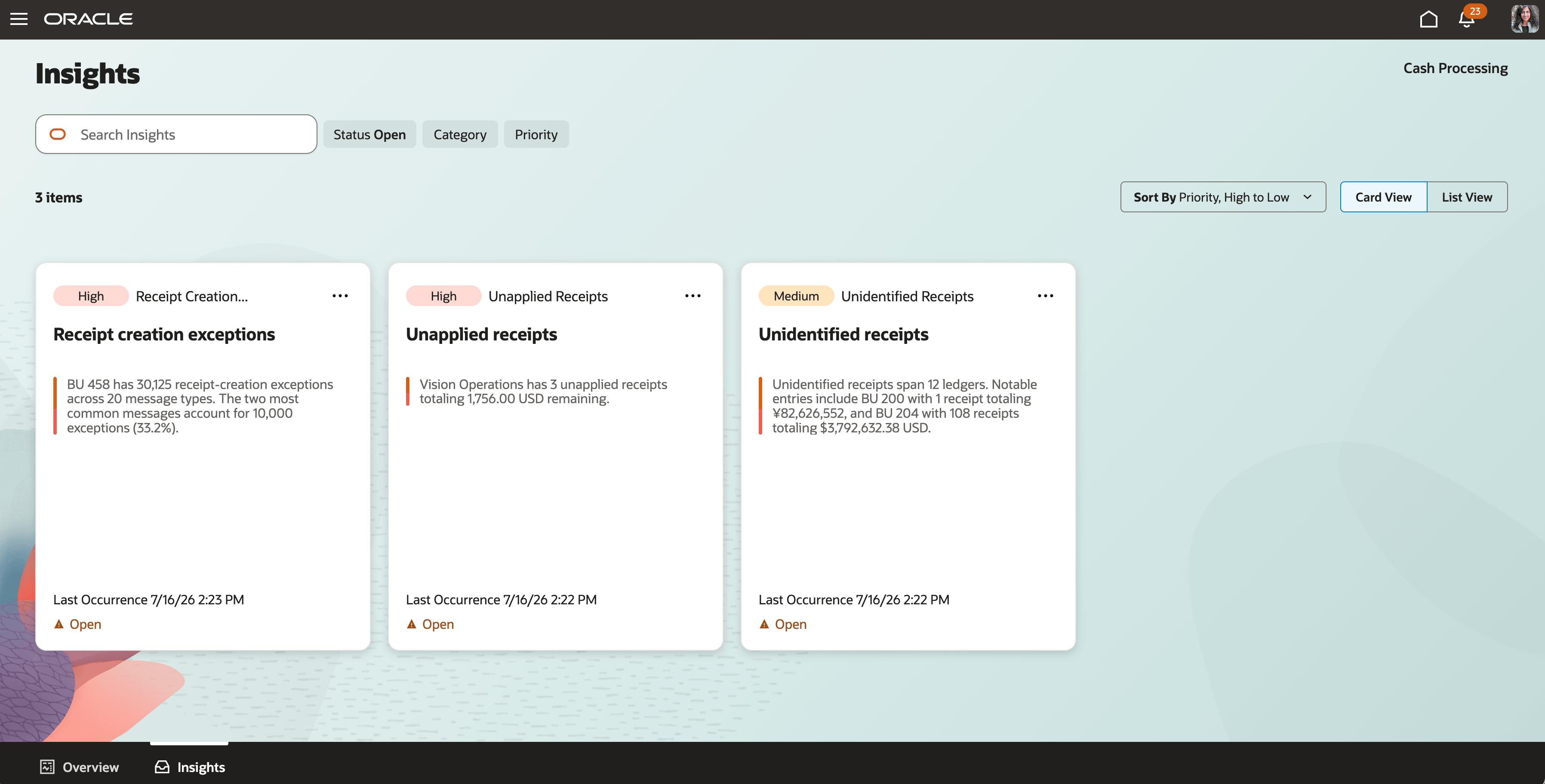 Users can review all insights in one place