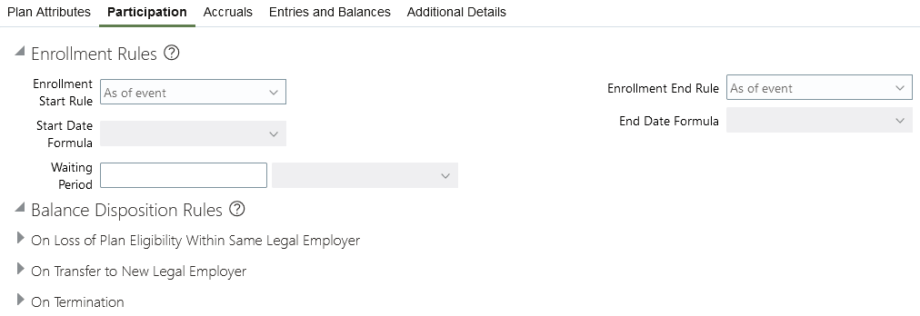 SCreen capture of th Balance Disposition Rules section on the absence plan setup page