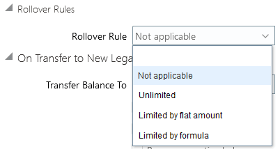 Screen capture of the Rollover Rules options