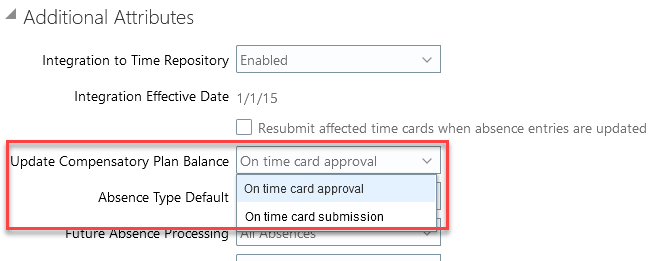 Screen capture of the Update Compensatory Plan Balance option