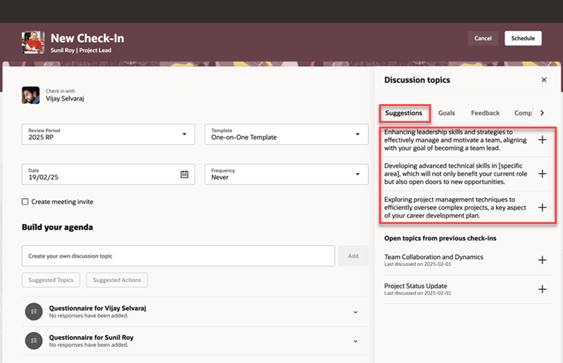 AI-based general topics displayed on the Suggestions tab