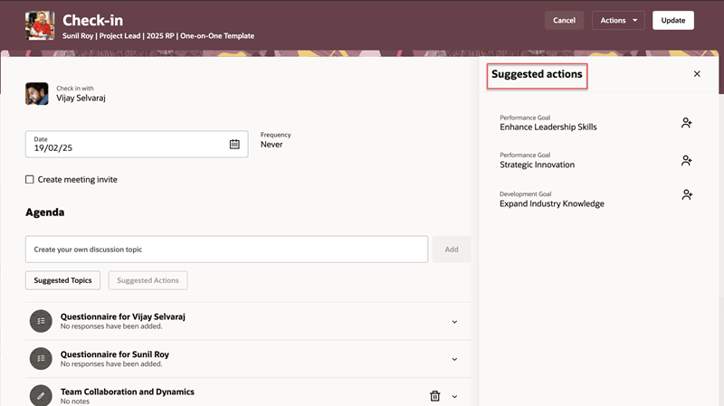 Suggested actions drawer