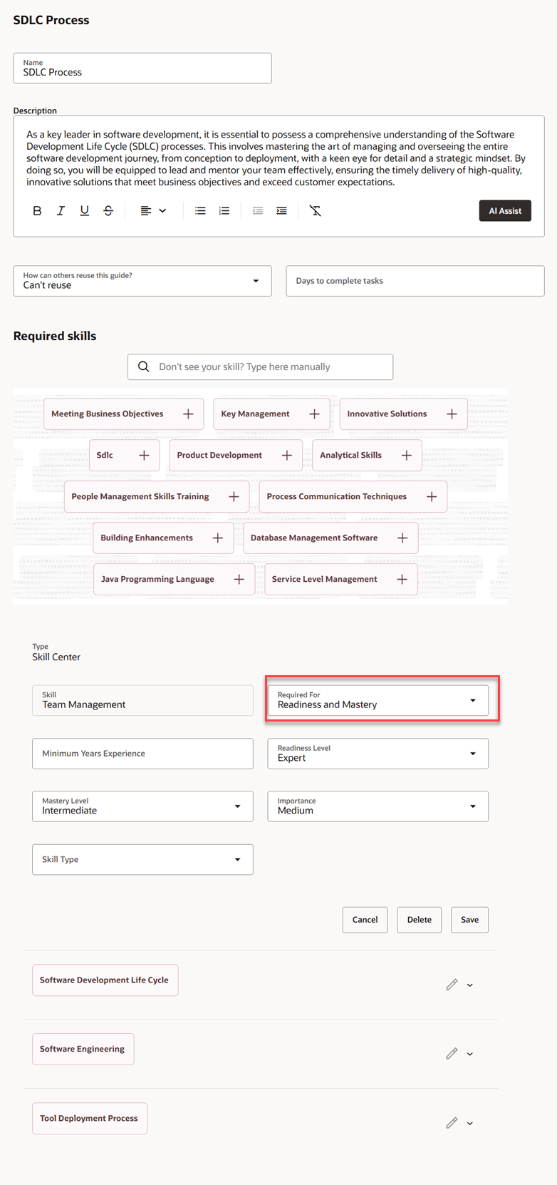 Skills categorized during capability guide creation