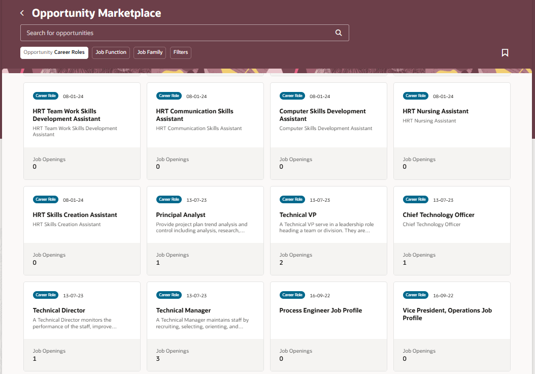 Career Role Cards in Opportunity Marketplace