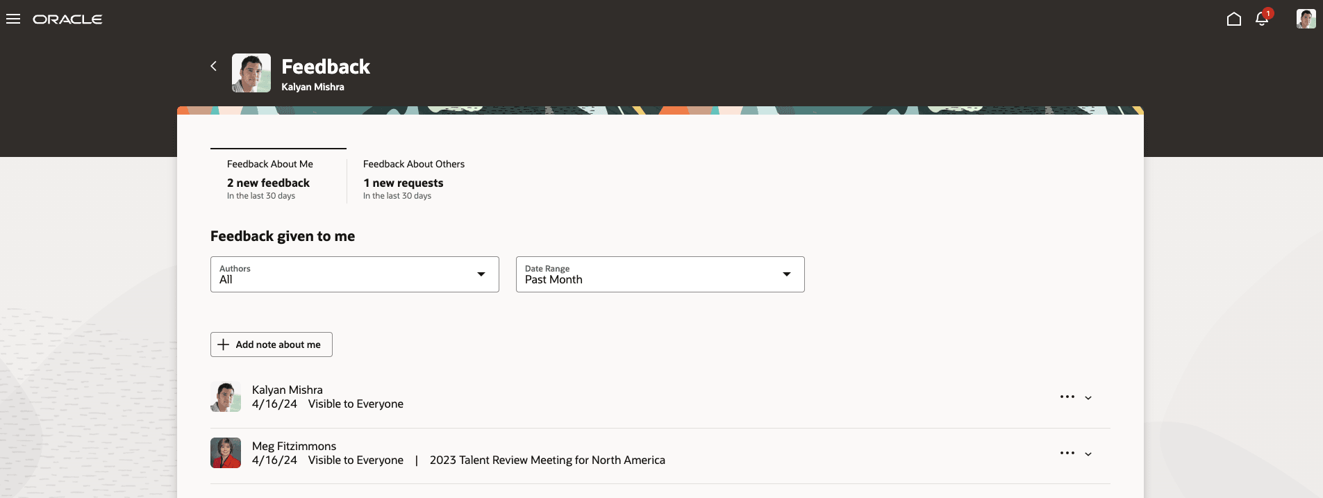 Feedback About Me Page