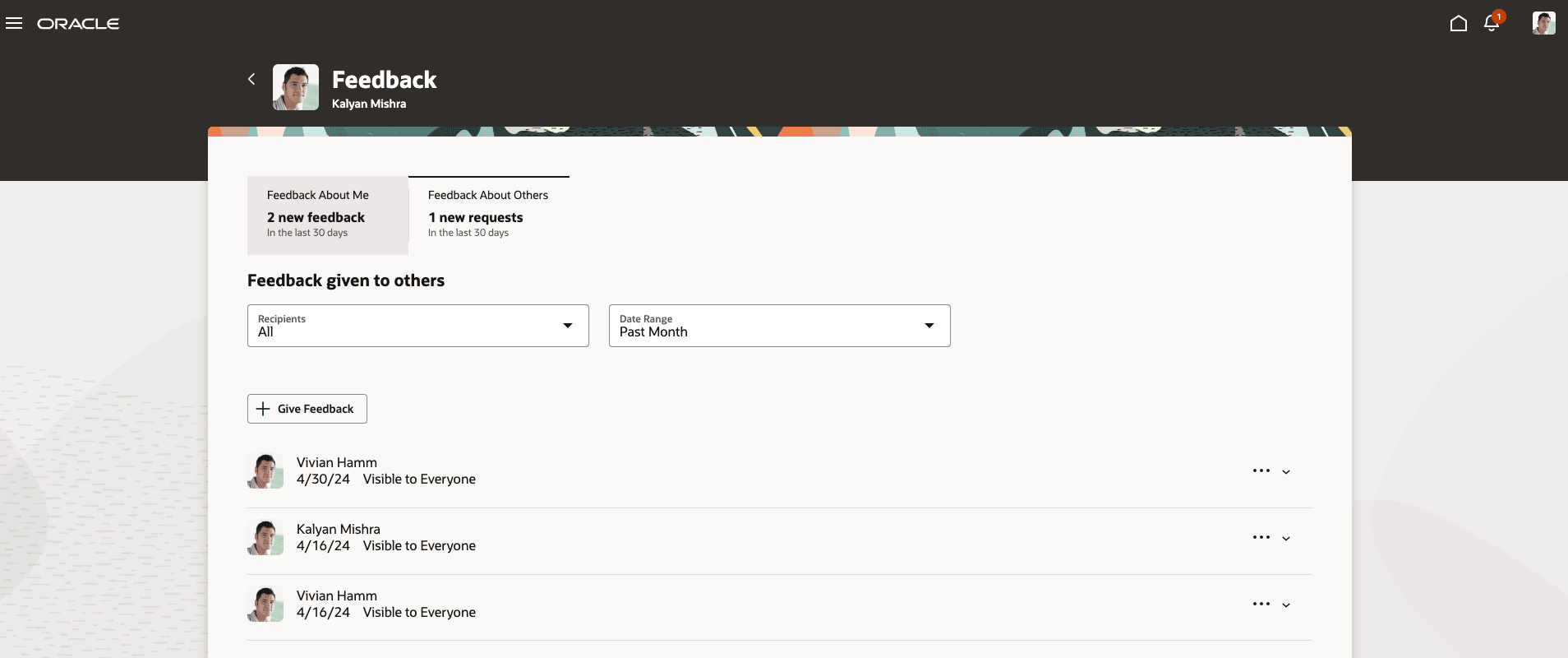 Feedback about others page