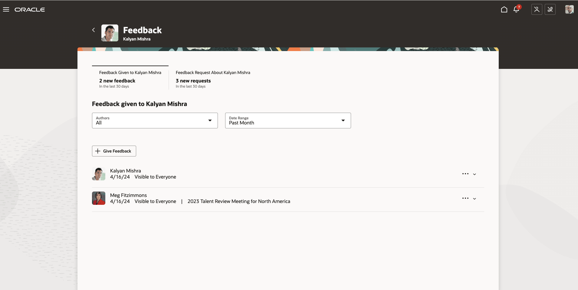 Feedback given by others page